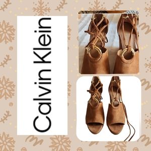 CALVIN KLEIN strappy Suede platform heels. Like new.